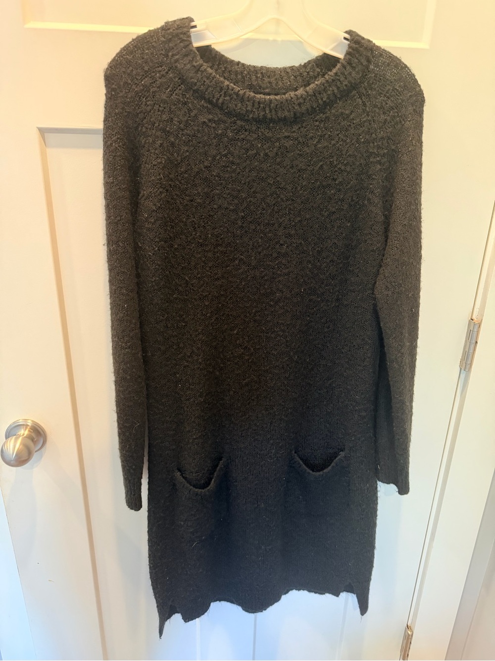 Mud Pie Black Fuzzy Knit Sweater Tunic Dress Pockets Medium